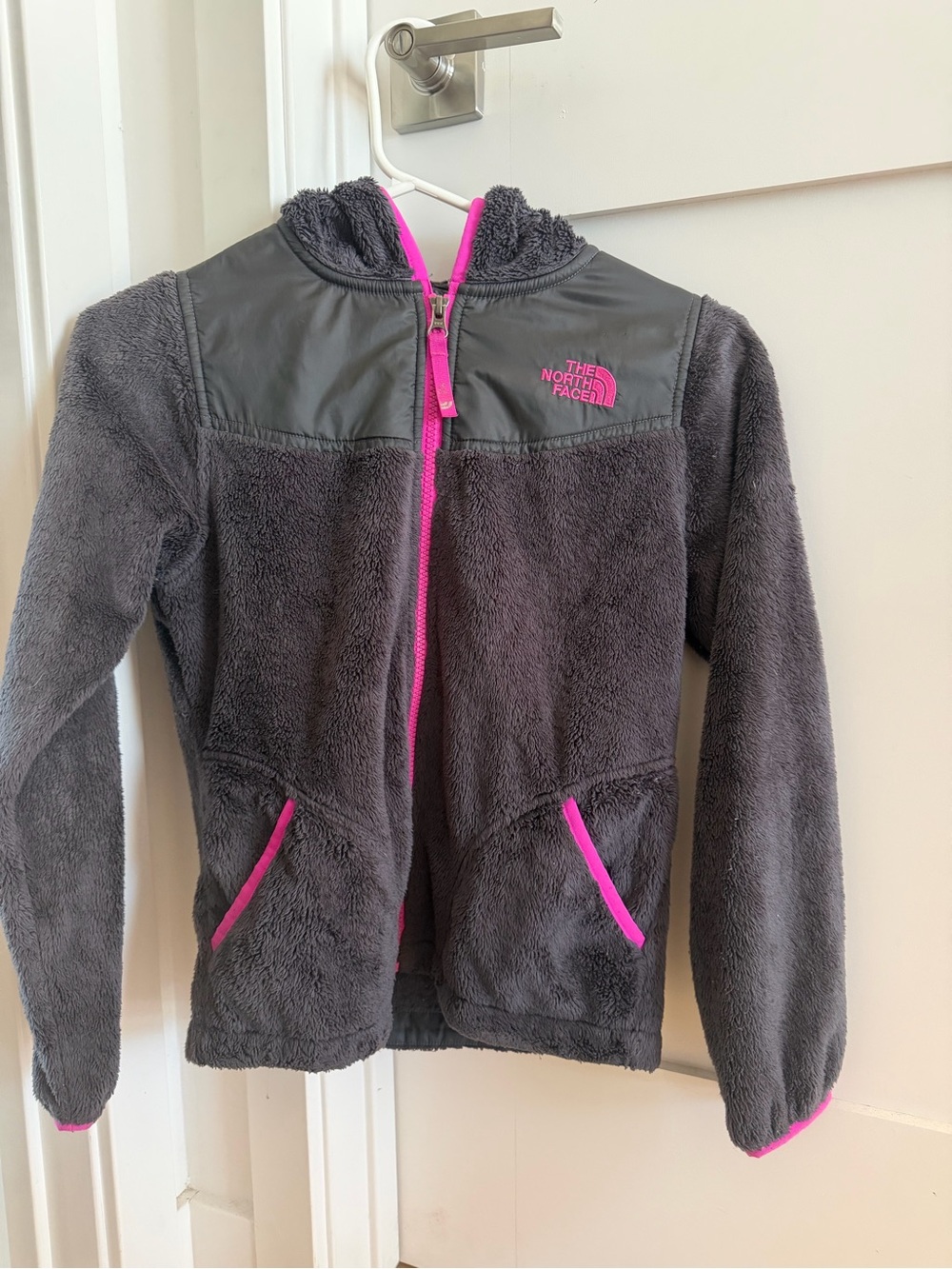 The North Face Dark Gray Fleece Jacket with Pink Accents